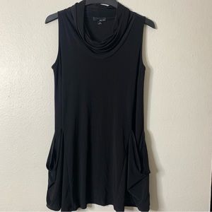 Sun Kim Medium Cowl Neck Sleeveless Dress Black Stretch Lagenlook